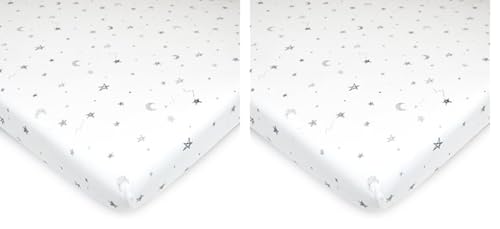 TL Care 100 Cotton Bassinet Sheet - Gray Stars and Moons Pack of 2
