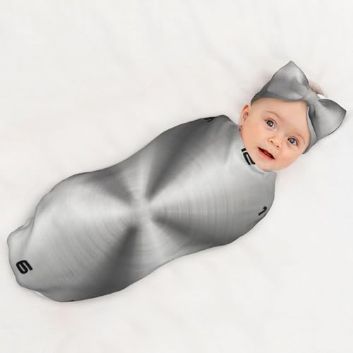 Gray Shiny Metallic-Stainless Steel Look Baby Headband Blanket Set