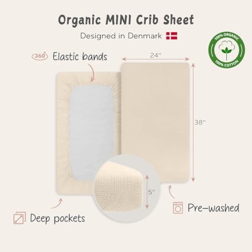 Huxie Mini Crib Sheets Organic Cotton Muslin Fitted Sheet 24 x 38