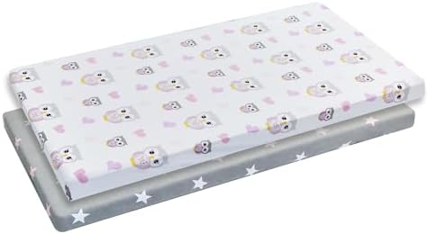 EVERYDAY KIDS 2 Pack Cradle Sheets - Pink Purple Owl Heart Star 100 Cotton