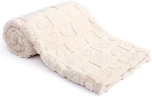 Excervent 3D Heart Checkered Flannel Blanket - 30x40 Inches Ivory