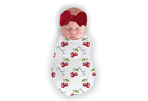 Baby Girl Cherry Swaddle Blanket with Name
