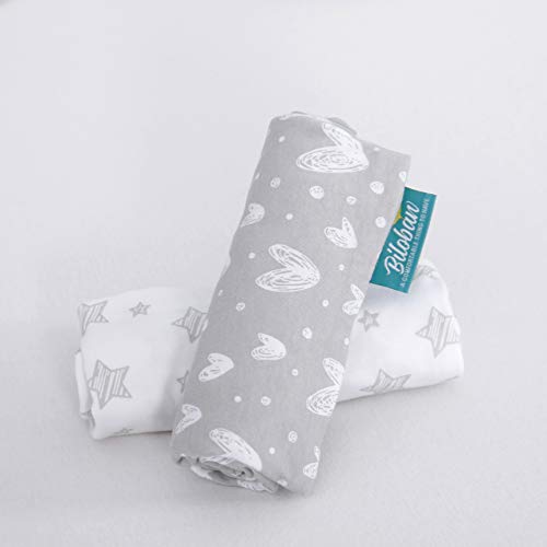 Biloban Bassinet Sheets 2 Pack Grey White Print 1