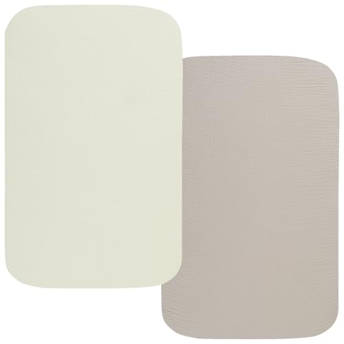 Onacosht Muslin Bassinet Sheets 2 Pack Fog and Beige
