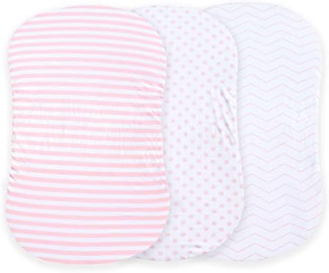 3 Fitted Bassinet Sheets Pink Set - OEKO-TEX Cotton