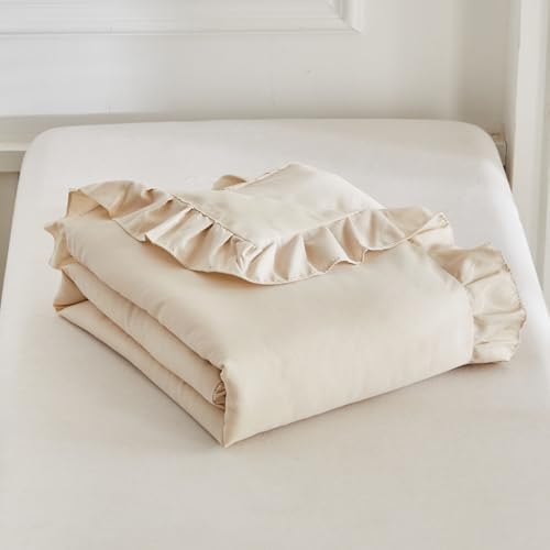 UOZZI BEDDING Ruffled Crib Comforter Quilt - 39x47 Cream