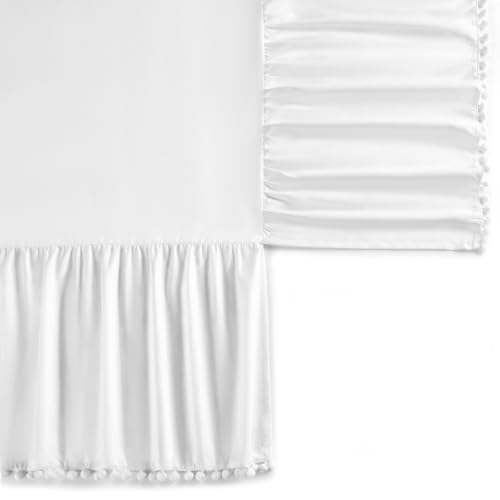 TILLYOU Crib Skirt 28x52 14 Drop White Ruffles Pompoms
