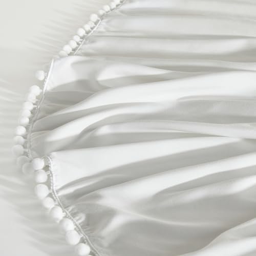 TILLYOU Crib Skirt 28x52 14 Drop White Ruffles Pompoms