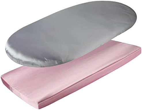Satin Bassinet Sheet Set 2 Pack Ultra Soft Lt Grey Pink