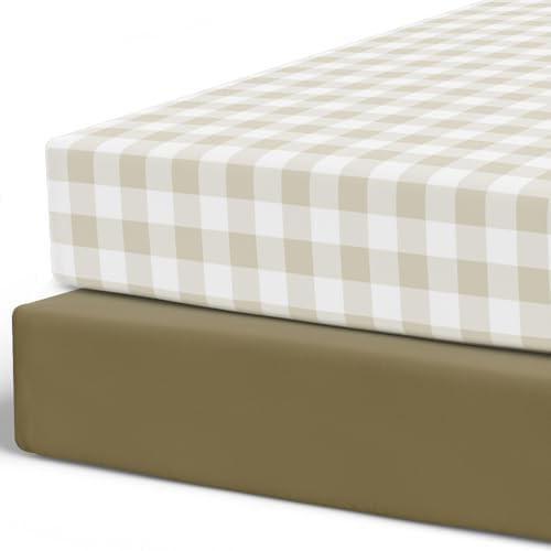 Pobibaby 2 Pack Crib Sheets for Boys Gingham Khaki 1