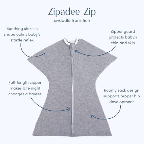 SleepingBaby Zipadee-Zip Transition Swaddle - Heather Grey Small 4-8 Months