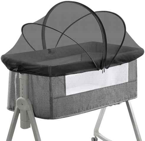 Bassinet Mosquito Net Cover - Pet-Proof with 2-Way Zipper Black-Small