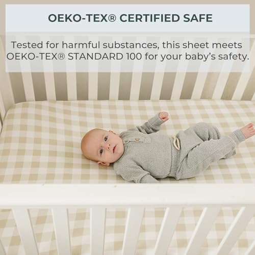 Pobibaby 2 Pack Crib Sheets for Boys Gingham Khaki 1