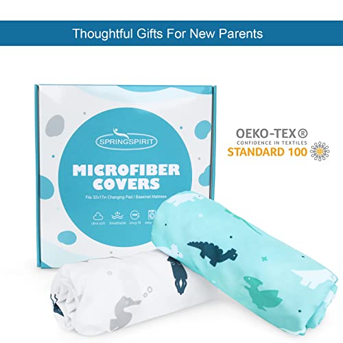 SPRINGSPIRIT Bassinet Sheets 2 Pack Dinosaur Ocean Print