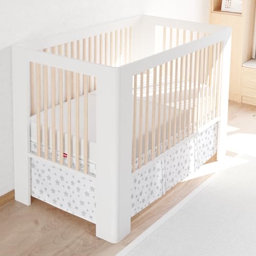 Moonsea Crib Skirt with Grey Star 14 Drop Machine Washable
