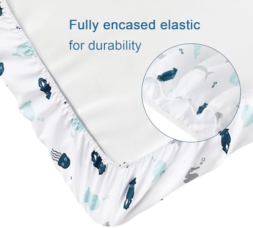 SPRINGSPIRIT Bassinet Fitted Sheets 4 Pack Aqua Dinosaurs