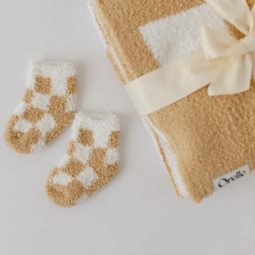 Orelle Checkered Baby Blanket Socks Set Cozy Plush Gender Neutral