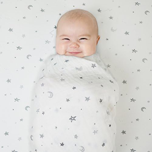 American Baby Company Bassinet Sheet Grey Star and Moon 15 x 33