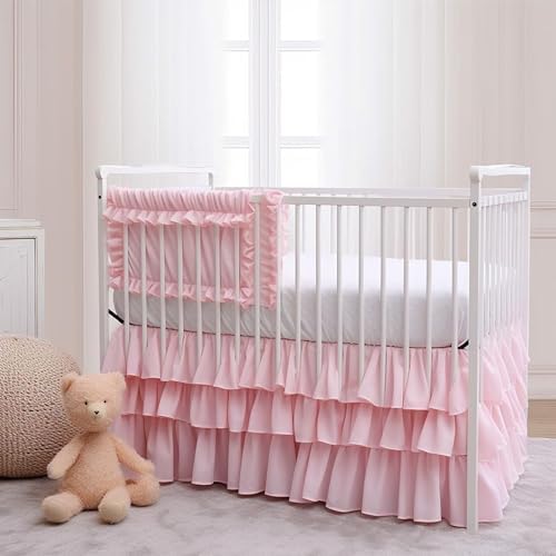 CATPAN Ruffled Crib Skirt 3 Tiered Pink Drop 177