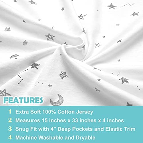American Baby Company Bassinet Sheet Grey Star and Moon 15 x 33