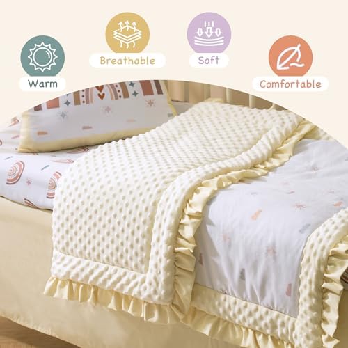 ROBUD Crib Bedding Set for Boy Girl with Rainbow Pattern Beige