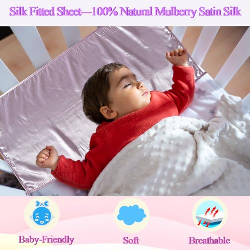 Okueejur 2 Pcs Satin Bassinet Sheets Pink Purple