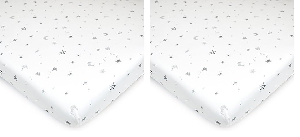 TL Care 100 Cotton Bassinet Sheet - Gray Stars and Moons Pack of 2