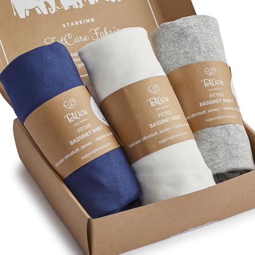 TotCare Bassinet Sheets 3 Pack - Navy Grey Cloud 1