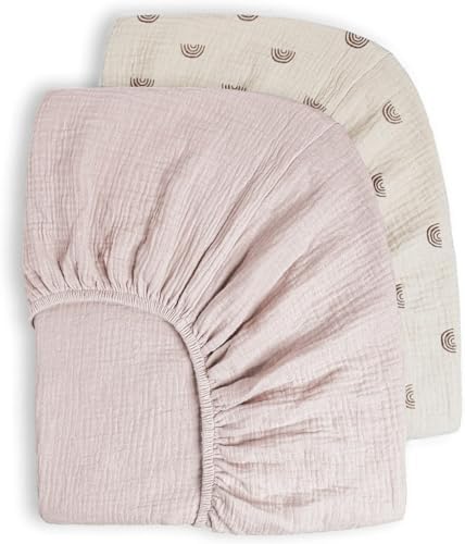 IDYLLICA Muslin Crib Sheets 2-Pack Rainbow Pattern