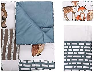 PINNKKU Crib Bedding Set for Boys with Woodland Animals