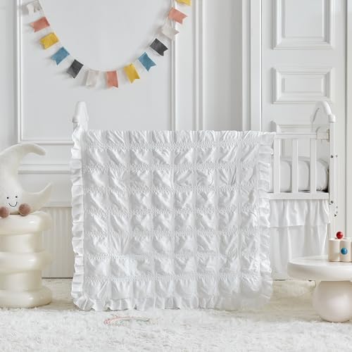 UOZZI BEDDING Ruffled Crib Bedding Set - White