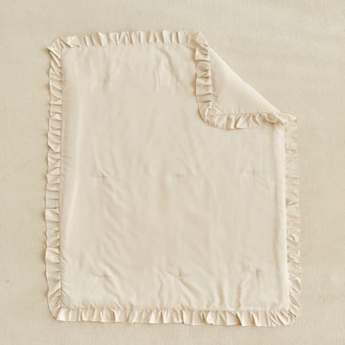 UOZZI BEDDING Ruffled Crib Comforter Quilt - 39x47 Cream