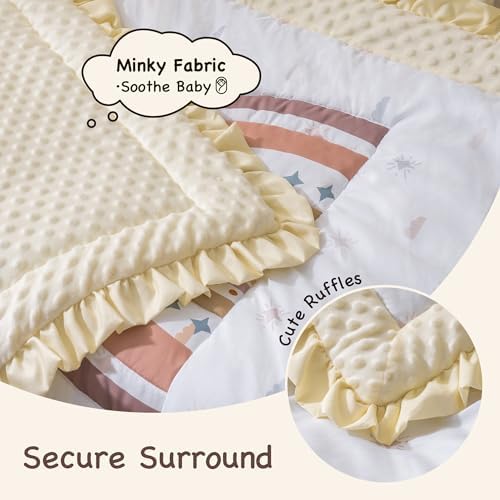 ROBUD Crib Bedding Set for Boy Girl with Rainbow Pattern Beige