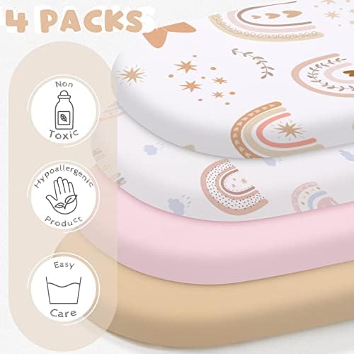 Rtteri 4 Pcs Baby Bassinet Sheets Soft Cotton Boho Rainbow