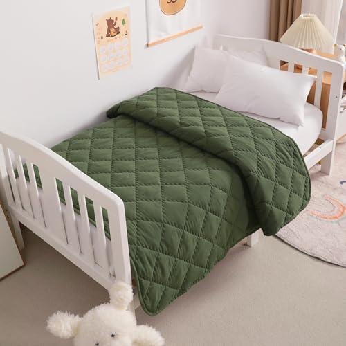 NTBAY Down Alternative Toddler Quilt Lightweight Warm Olive Green Crib Blanket