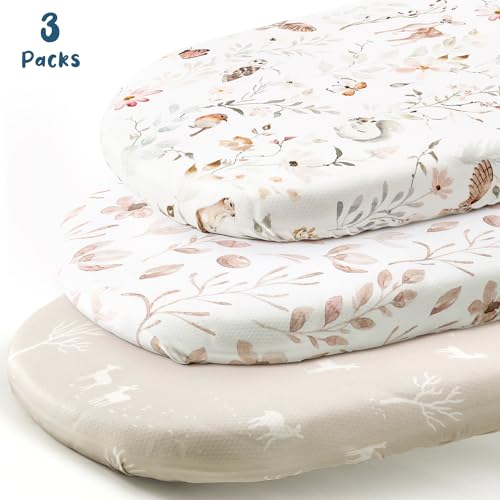 GRSSDER 3 Pack Ultra Soft Stretchy Bassinet Sheets Blush Pink Floral