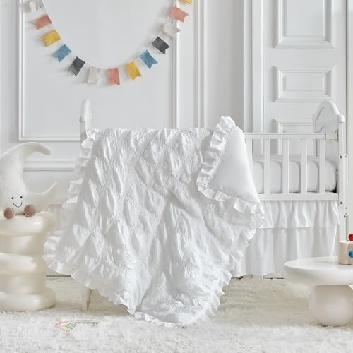 UOZZI BEDDING Ruffled Crib Bedding Set - White
