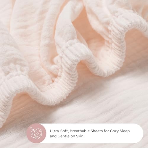 TANSY PANDA Muslin Bassinet Sheets 3 Pack 19x32in Pink Rainbow