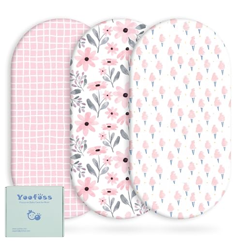 Yoofoss Bassinet Sheets 3-Pack Pink and Floral