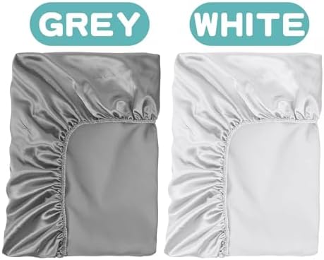 Cozysilk 2 Pack Satin Chiffon Bassinet Sheets Soft Silky White and Gray