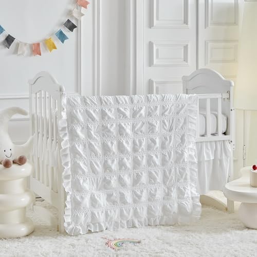 UOZZI BEDDING Ruffled Crib Bedding Set - White