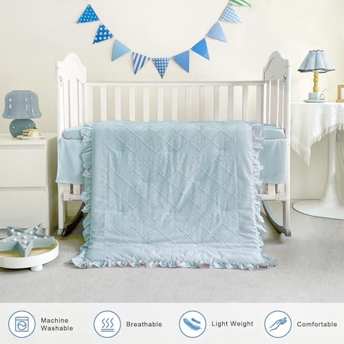 Wowelife Baby Crib Bedding Set for Girls 3 Piece Boho Blue