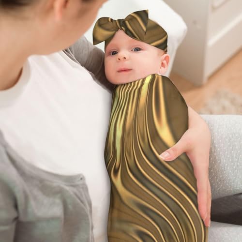 Gold Metal Swirling Butterfly Headband and Swaddle Set for Newborns