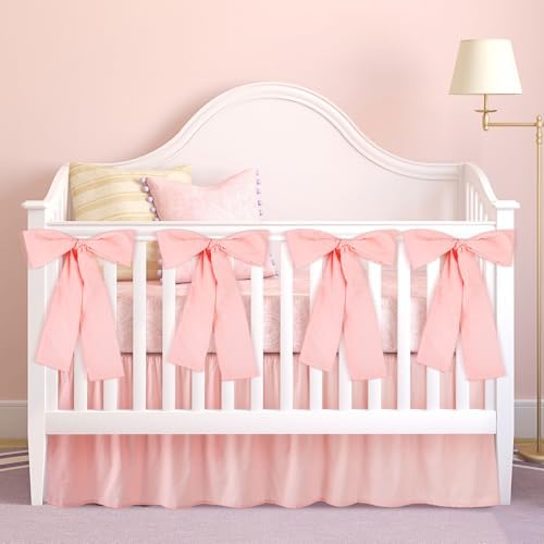 Pink Crib Skirt with 4 Large Cot Bow Baby Bed Skirt