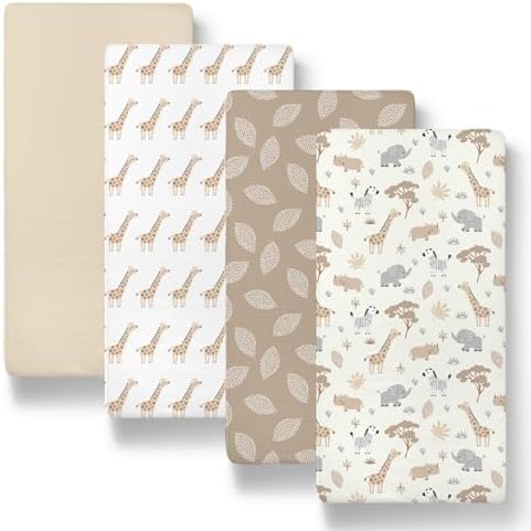 The Peanutshell Safari Bassinet Sheets 4-Pack - Neutral Soft Cozy