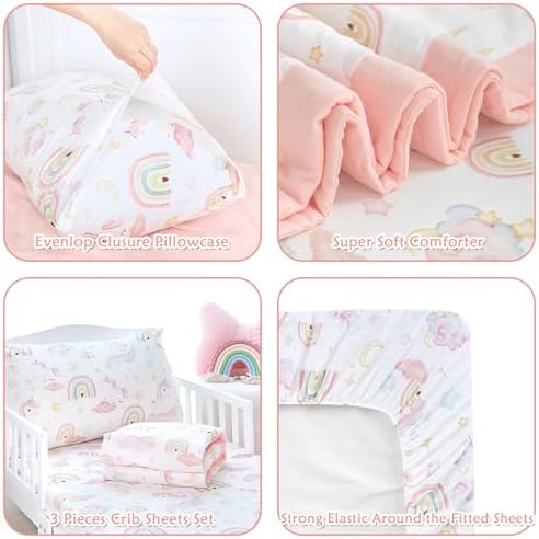 Pea Pod Muslin Crib Bedding Set 3-Piece Unicorn Rainbow