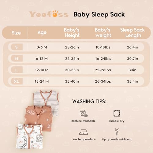 Yoofoss Organic Cotton Sleep Sack 6-12 Months 3 Pack 2-Way Zipper