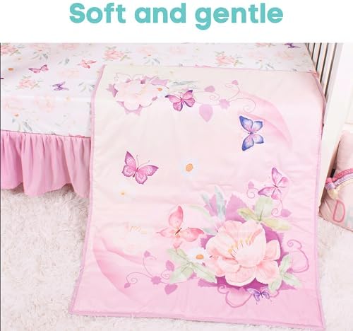 La Premura Baby Girl Crib Bedding Set with Purple Butterfly Design