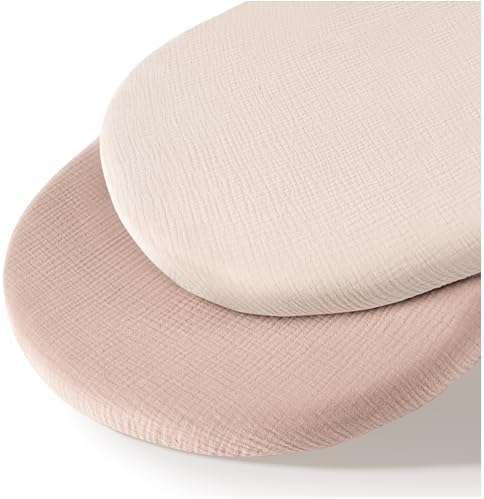 MairMore Muslin Bassinet Sheets 2-Pack Ivory Pink