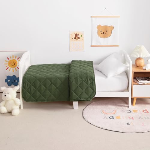NTBAY Down Alternative Toddler Quilt Lightweight Warm Olive Green Crib Blanket